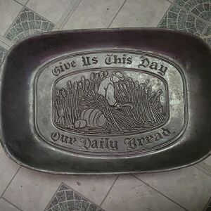 Vintage Duratale by Leonard Pewter Give Us This Day Our Daily Bread Tray Platter